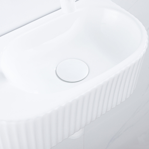 QeramiQ Fuente pack lave-mains – demi-rond – 40 x 21,5 x 12 cm – céramique blanc brillant – robinet blanc mat – cannelé SW1233094