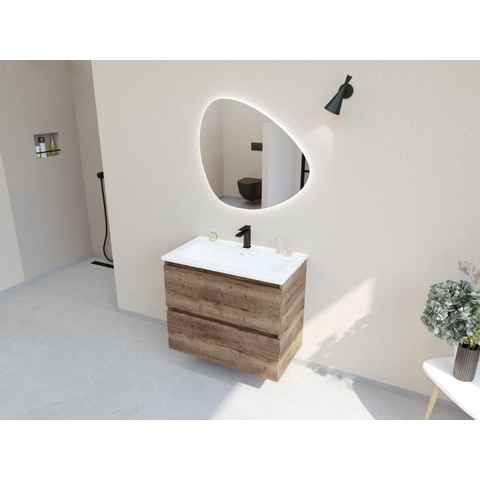 H&R Badmeubelen Infinity XXL 3D Badkamermeubelset - 80 cm - 1 keramische wasbak gala wit - 1 kraangat - 2 lades - charleston SW863468