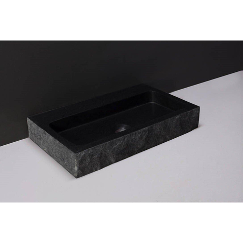 Forzalaqua Taranto wastafel 50x30x8cm Rechthoek 0 kraangaten Natuursteen Graniet gezoet & gekapt SW230840
