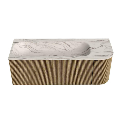 MONDIAZ KURVE-DLUX 125cm badmeubel ronding Rechts kleur Dusk met 1 lade en 1 deur. Wastafel BIG MEDIUM Links 1 kraangat Nata. SW1432397