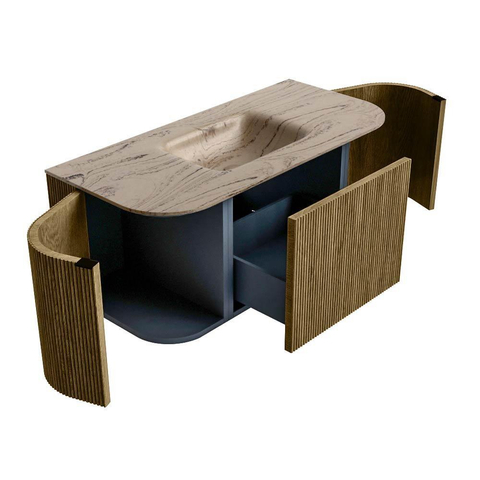 MONDIAZ KURVE-DLUX 100cm badmeubel ronding Links + Rechts kleur Dusk met 1 lade en 2 deuren. Wastafel GRUNNE Midden 1 kraangat Arena. SW1431341