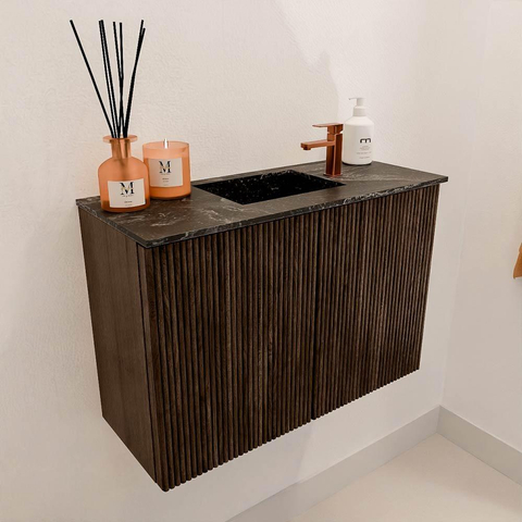 Mondiaz JOYA-DLUX 60cm meuble de toilette - couleur Walnut - Vasque FAYE position Milieu 1 trou de robinet couleur Lava. SW1422448