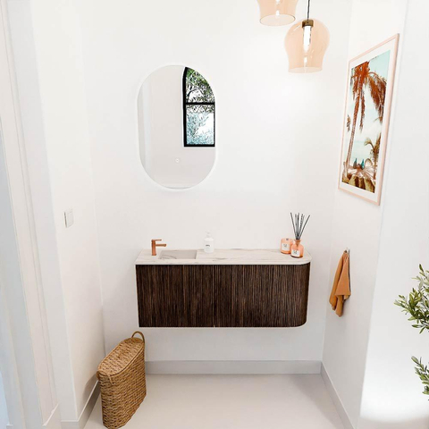 Mondiaz JOYA-DLUX 101.6cm toiletmeubel - ronding rechts kleur Walnut - Wastafel FAYE positie Links 1 kraangat kleur Nata. SW1424520