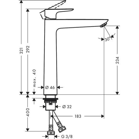 Hansgrohe Talis e Mitigeur lavabo 1 trou 240 zo/évacuation chrome noir brossé SW528827