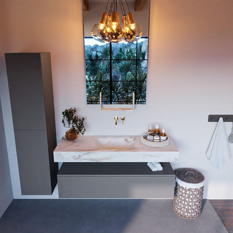 Mondiaz ALAN-DLUX Ensemble de meuble - 130cm - meuble Plata mat - 1 tiroir - Lavabo Cloud Frappe suspendu - vasque Centre - 0 trous de robinet SW804939