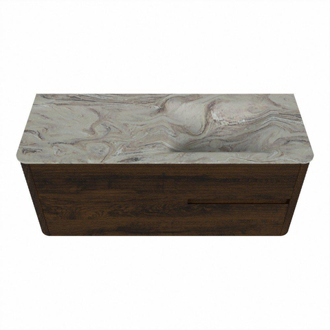 Mondiaz CIRO-DLUX Badkamermeubelset - 120x45x50cm - Solid surface wastafel Glace - 1 wasbak Rechts - 1 kraangat - 2 lades - Walnut SW1530238