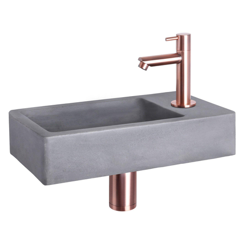 Differnz Force Set lave-mains 40x22x8cm 1 trou avec robinet droit et siphon + bonde cuivre rose Rectangulaire Béton Gris foncé SW373257