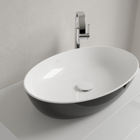 Villeroy & Boch Artis opzetwastafel ovaal - 61x41x12.5cm - zonder kraangat - zonder overloop - Coal Black (glans zwart) SW68832