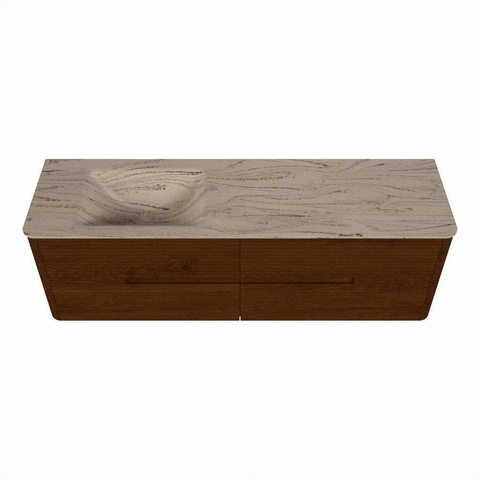 Mondiaz CIRO-DLUX Badkamermeubelset - 160x45x50cm - Solid surface wastafel Arena - 1 wasbak Links - 1 kraangat - 4 lades - Ruby SW1531741