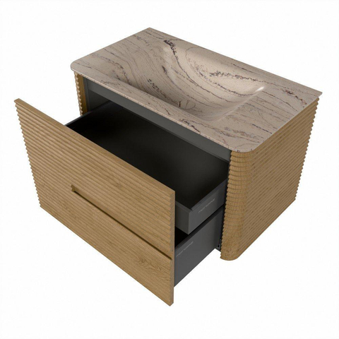 Mondiaz CIRO-DLUX Ensemble de meubles de salle de bains - 80x45x50cm - vasque solid surface Arena - 1 lavabo au centre - sans trous de robinet - 2 tiroirs - Chêne SW1530956