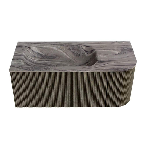 MONDIAZ KURVE-DLUX Meuble de salle de bains 105cm arrondi à droite couleur Shadow avec 1 tiroir et 1 porte. Lavabo BIG SMALL à gauche 1 trou de robinet Sombra. SW1433748