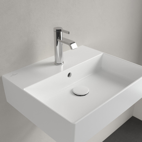 Villeroy & Boch memento 2.0 wastafel - voor handdoekhouders - 50x42cm - met overloop - 1 kraangat CeramicPlus - Stone White (mat wit) SW336080