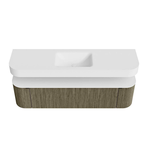 MONDIAZ THOR 170cm meuble de salle de bains arrondi gauche + droite couleur Shadow avec 1 tiroir et 2 portes. Vasque suspendue CLOUD Milieu 1 trou de robinet couleur Talc. SW1465503