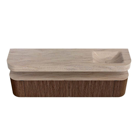 MONDIAZ THOR-DLUX Meuble de salle de bains - 200cm - arrondi gauche + droite - couleur Walnut - 2 tiroirs - 2 portes - Vasque suspendue CLOUD droite 1 trou de robinet couleur Saba SW1467223