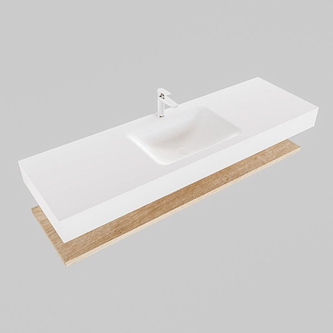 MONDIAZ ALAN 150cm - Ensemble meuble de salle de bains - tablette - chêne blanchi - lavabo suspendu - lavabo centré - 1 trou de robinet - talc SW408785