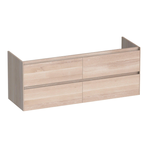 BRAUER Inspire meuble de salle de bains sous-vasque 140 4 tiroirs softclose - sans poignées - 2 découpes pour siphon - chêne massif - chêne à lamelles blanc SW1200625
