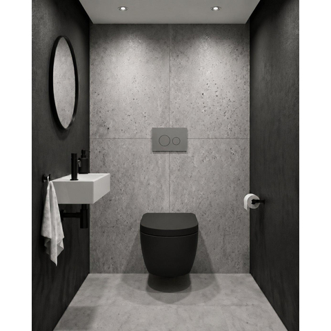 QeramiQ Dely Swirl Toiletset - 36.3x51.7cm - Geberit UP720 Duofix Sigma inbouwreservoir - 35mm zitting - bedieningsplaat licht grijs - ronde knoppen - mat zwart SW1413151
