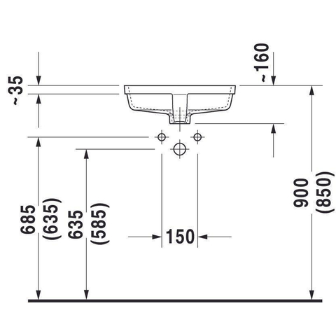 Duravit Vero Onderbouwwastafel - 46.5x35cm - zonder kraangat - met overloop - wit SW223282