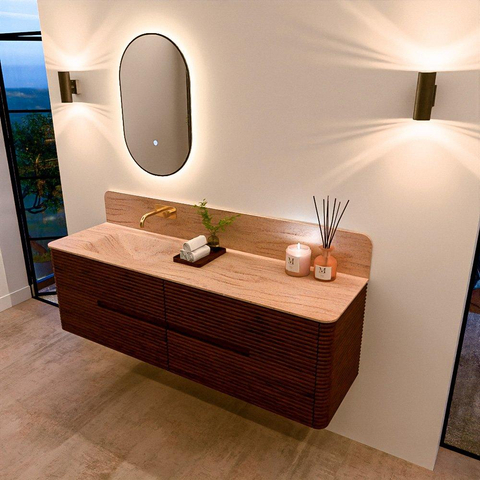 Mondiaz CIRO-DLUX Badkamermeubelset - 160x45x50cm - Solid surface wastafel Saba - 1 wasbak Links - zonder kraangaten - 4 lades - Ruby SW1531957