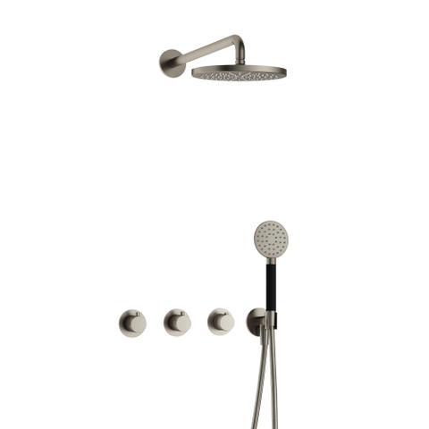 Hotbath Cobber IBS70 Regendoucheset - inbouw - 38.5cm wandarm - 20cm ronde hoofddouche - 3 standen handdouche - geborsteld nikkel (RVS) SW678008