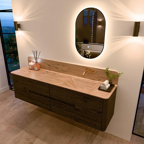Mondiaz CIRO-DLUX Ensemble de meubles de salle de bains - 180x45x50cm - Plan-vasque solid surface Arena - 1 vasque à droite - sans trous de robinet - 4 tiroirs - Shadow SW1532371