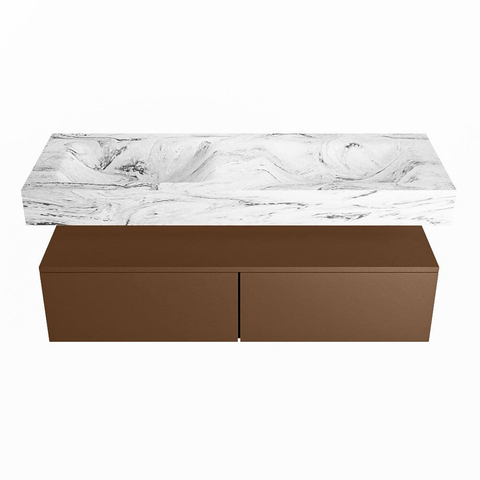Mondiaz ALAN-DLUX Ensemble de meuble - 130cm - meuble Rust mat - 2 tiroirs - Lavabo Cloud Glace suspendu - vasque Gauche et droite - 0 trous de robinet SW805903
