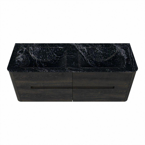 Mondiaz CIRO-DLUX Ensemble de meubles de salle de bains - 130x45x50cm - Lavabo solid surface Lava - 2 vasques double - sans trous de robinet - 4 tiroirs - Shadow SW1532275