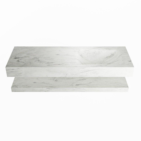 Mondiaz ALAN-DLUX Ensemble de meuble - 130cm - meuble Opalo mat - 0 tiroirs - Lavabo Cloud Opalo suspendu - vasque Droite - 0 trous de robinet SW809325