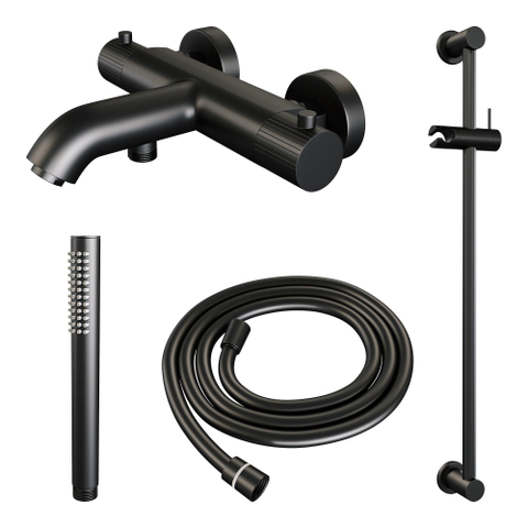 BRAUER Stripe Mitigeur thermostatique de douche - SET 01 - en saillie - barre coulissante - douchette à main - flexible de douche - noir mat SW1435106