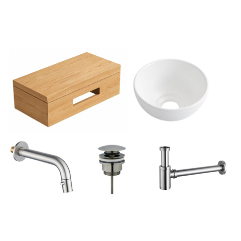 Royal Plaza Terra pack lave-mains – 40 x 25 x 10 cm – bois blanc mat – robinet inox – sandwood (chêne clair) SW1574514