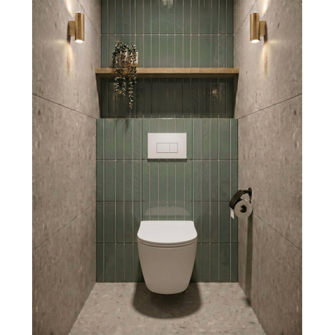 QeramiQ Dely Ensemble WC - 36.3x51.7cm - cuvette profonde - rimless - Réservoir encastré avec mécanisme de chasse Geberit UP320 - abattant WC à fermeture douce - plaque de commande blanche mate - boutons rectangulaires - blanc mat SW1413234