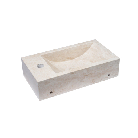 FugaFlow Efficiente Pietra Ensemble de lave-mains - 40x22x10cm - trou de robinet à droite - robinet de lave-mains gunmetal brossé PVD - bonde - siphon abaissé - pierre naturelle mouchetée SW1448150