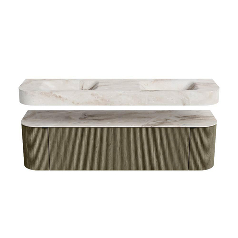MONDIAZ THOR-DLUX 170cm meuble de salle de bains arrondi gauche + droite couleur Shadow avec 1 tiroir et 2 portes. Vasque suspendue CLOUD Double 2 trous de robinet couleur Frappe. SW1465518