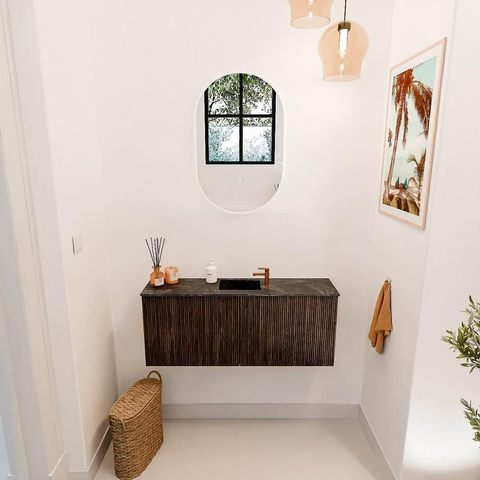 Mondiaz JOYA-DLUX 100cm toiletmeubel - kleur Walnut - Wastafel FAYE positie Midden 1 kraangat kleur Lava. SW1422449