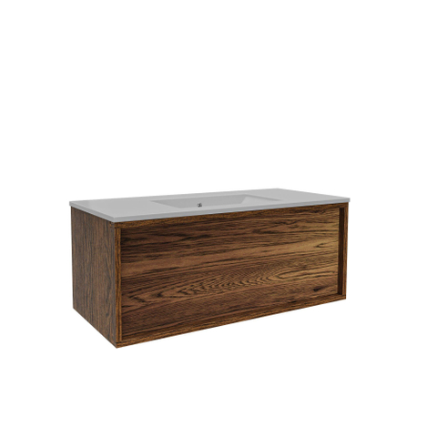 Saniclass Holz Frame Meuble de salle de bain - 100x45x40cm - lavabo en céramique blanc - 1 vasque - sans trous de robinet - 1 tiroirs - Walnut pure SW1437752