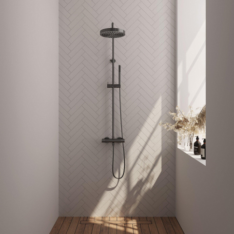 BRAUER Stripe Opbouw Thermostatische Regendouche - SET 01 - 25cm hoofddouche - staaf handdouche - doucheslang - gunmetal geborsteld PVD SW1434974