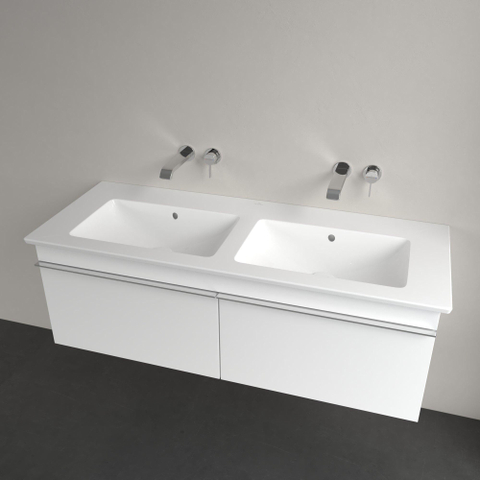 Villeroy & Boch venticello dubbele wastafel - 130x50cm - zonder kraangat - zonder overloop CeramicPlus - White Alpine (glans wit) 1025105