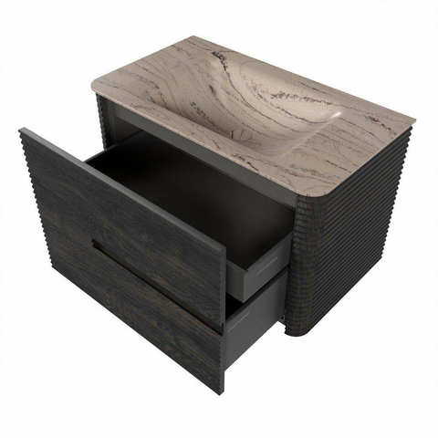 Mondiaz CIRO-DLUX Meuble de salle de bains - 80x45x50cm - lavabo en solid surface Arena - 1 vasque au milieu - sans trous de robinetterie - 2 tiroirs - Shadow SW1532310