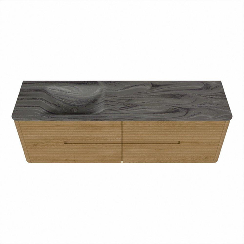 Mondiaz CIRO-DLUX Badkamermeubelset - 160x45x50cm - Solid surface wastafel Sombra - 1 wasbak Links - zonder kraangaten - 4 lades - Oak SW1531272
