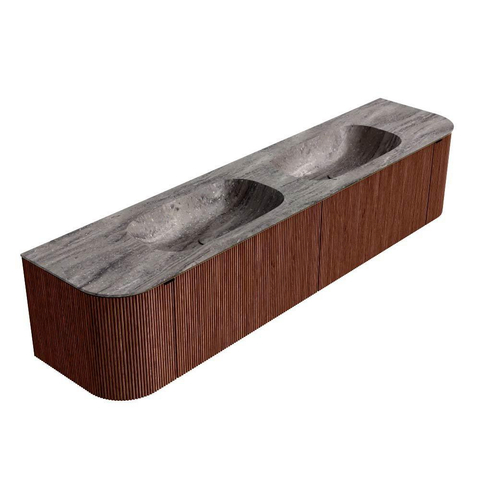 MONDIAZ KURVE-DLUX 200cm meuble de salle de bains arrondi Gauche + Droite couleur Ruby avec 2 tiroirs et 2 portes. Lavabo STOR SMALL Double sans trou de robinet Oza. SW1432854