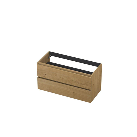 Ink fineer meuble sous lavabo 100x52x45cm 2 tiroirs tourniquet en bois sans poignée décor bois naturel SW493729