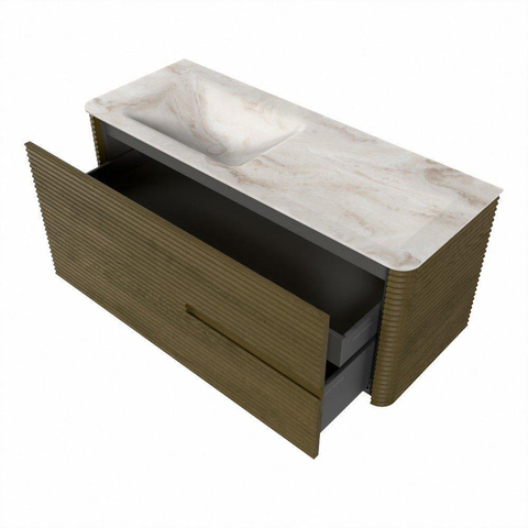 Mondiaz CIRO-DLUX Badkamermeubelset - 120x45x50cm - Solid surface wastafel Frappe - 1 wasbak Links - 1 kraangat - 2 lades - Dusk SW1532856