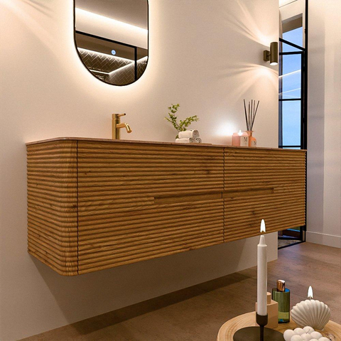 Mondiaz CIRO-DLUX Badkamermeubelset - 170x45x50cm - Solid surface wastafel Saba - 1 wasbak Links - 1 kraangat - 4 lades - Oak SW1531219
