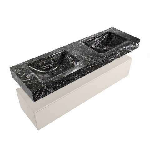 Mondiaz ALAN-DLUX Ensemble de meuble - 150cm - meuble Linen mat - 1 tiroir - Lavabo Cloud Lava suspendu - vasque Gauche et droite - 2 trous de robinet SW808114