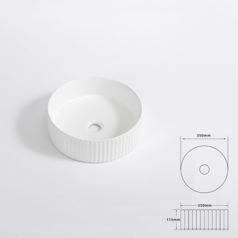 FugaFlow Efficiente Arredo Waskom - 36x36x12.5 - geribbeld - rond - keramiek - wit glans SW1472857