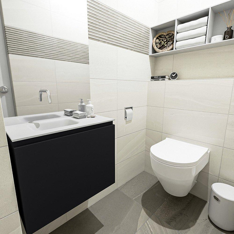 MONDIAZ OLAN Toiletmeubel 60x30x40cm met 0 kraangaten 1 lades urban mat Wastafel Lex links Solid Surface Wit SW473214