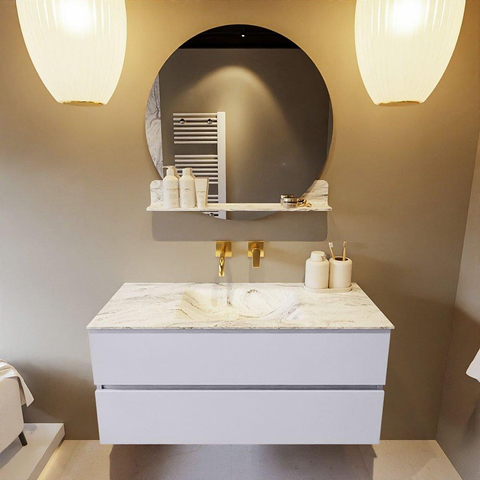 MONDIAZ VICA-DLUX Ensemble meuble de salle de bains - 110cm - meuble bas cale - 2 tiroirs - lavabo encastré cloud centré - sans trous de robinet - version haute 60cm - glace SW1088295