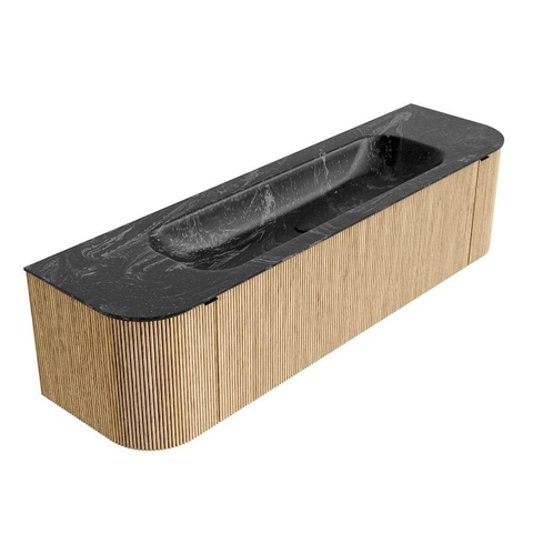MONDIAZ KURVE-DLUX meuble de salle de bains 170 cm avec module 25 Len R couleur Chêne avec 1 tiroir et 2 portes. Lavabo BIG LARGE central sans trou de robinet couleur Lave. SW1137168