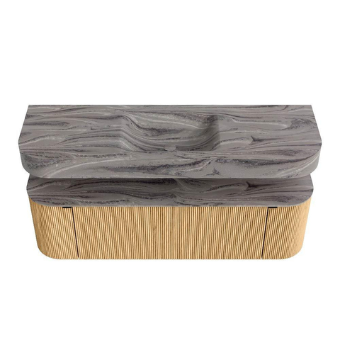 MONDIAZ THOR-DLUX 150cm meuble de salle de bains arrondi gauche + droite couleur Oak avec 1 tiroir et 2 portes. Vasque suspendue CLOUD Milieu 1 trou de robinet couleur Sombra. SW1464912