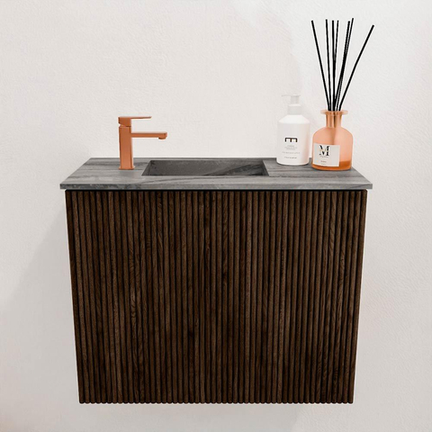 Mondiaz JOYA-DLUX 50cm toiletmeubel - kleur Walnut - Wastafel FAYE positie Links 1 kraangat kleur Sombra. SW1424709